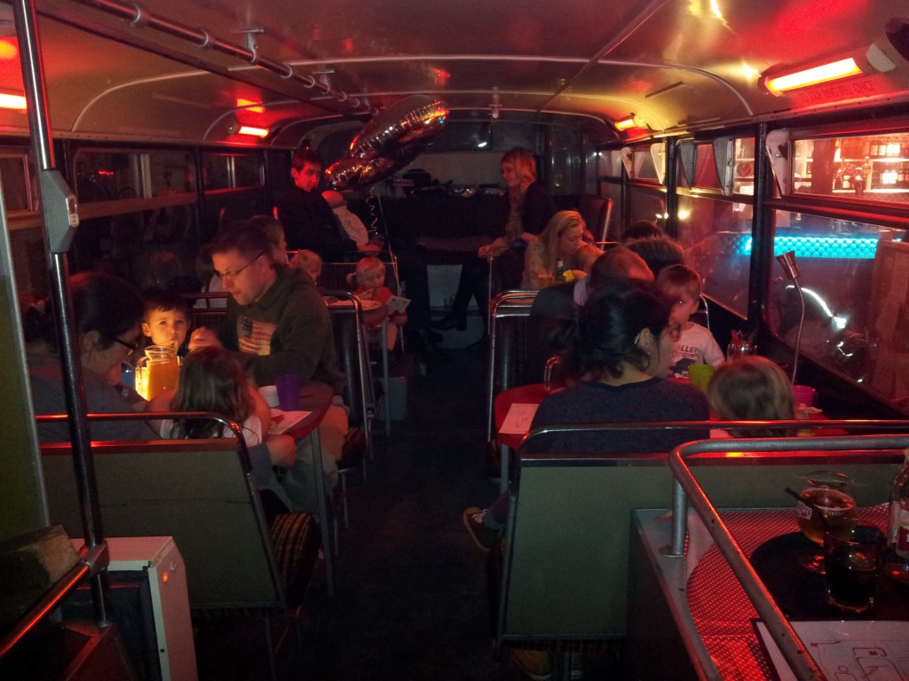 Robyn's birthday in the pizza bus