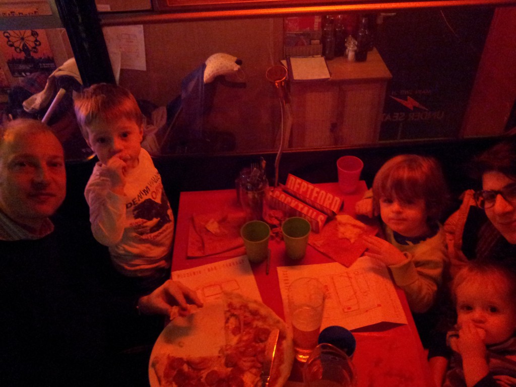 Eating pizza with my mate George